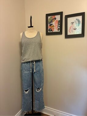 Casual Wide-Leg Distressed Jeans - Light Blue